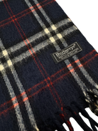 Vintage Burberry Scarf – Navy Tartan Check – 100% Lambswool