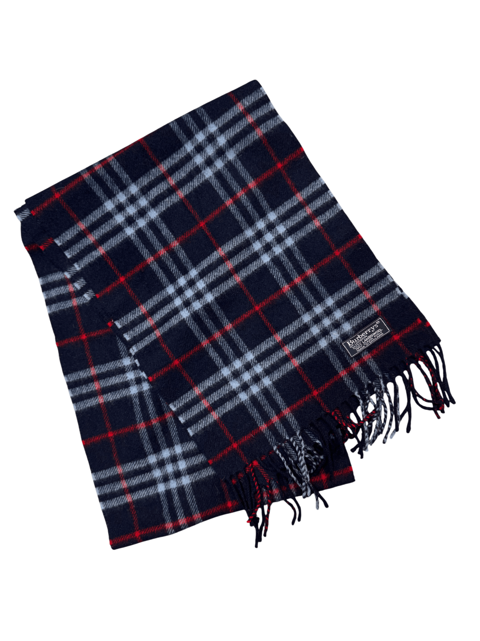 Burberry Vintage 100% Lambswool Scarf – Dark Navy Check