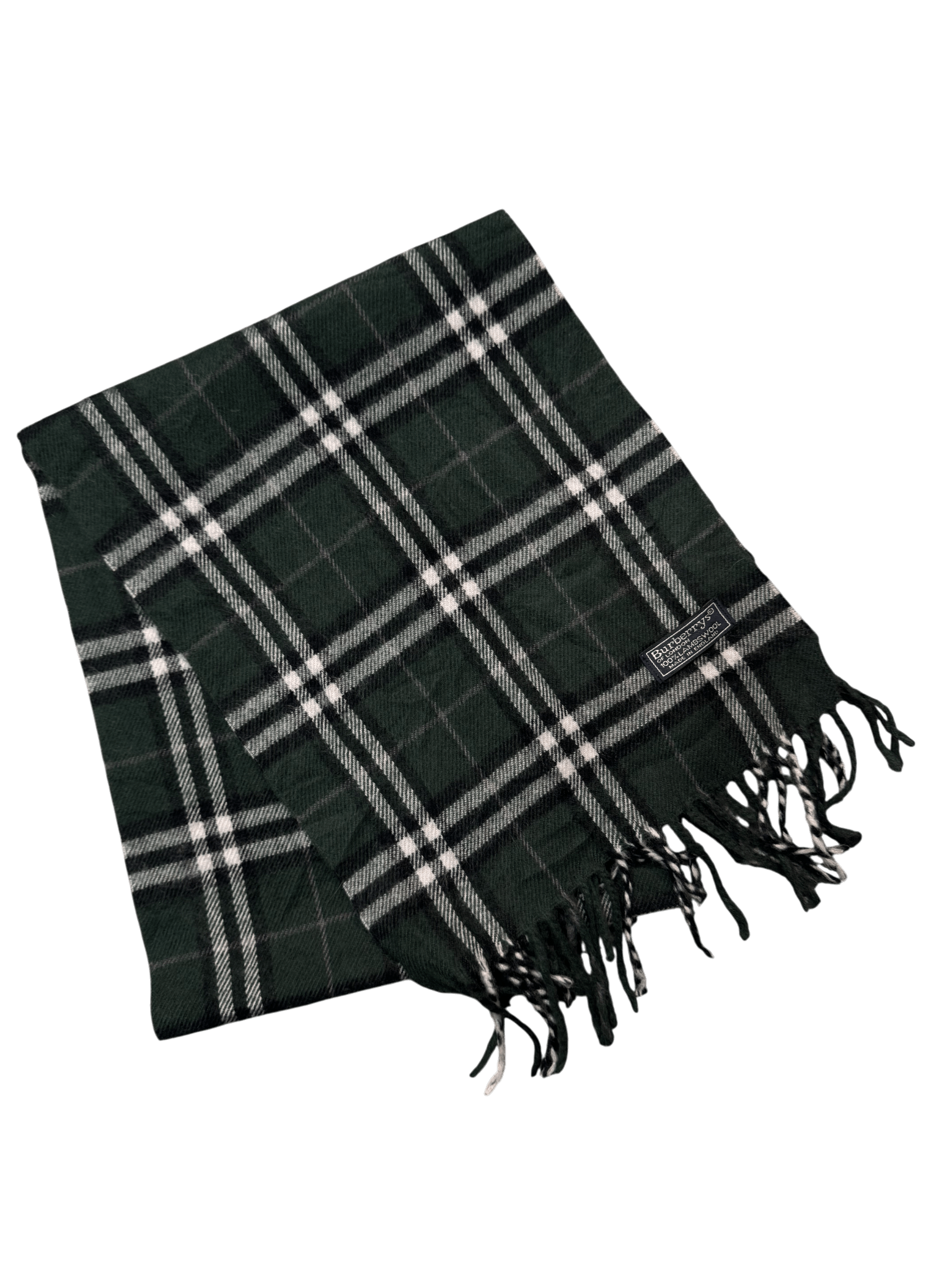 Burberry Vintage Scarf – Dark Forest Green Check – 100% Lambswool