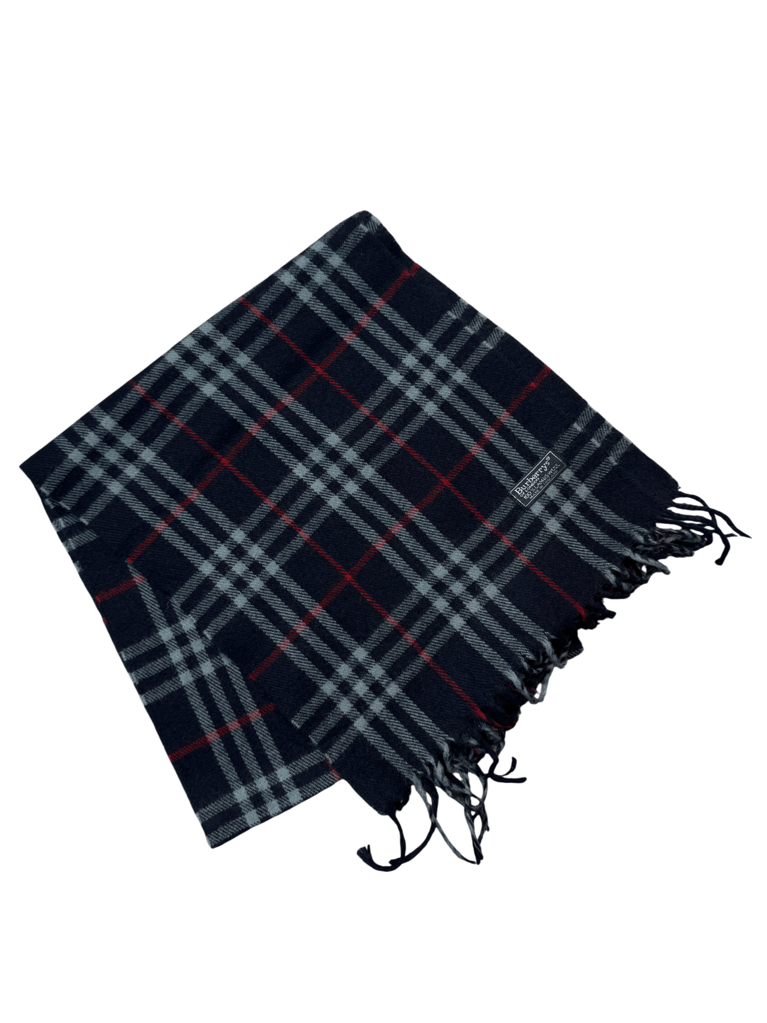 Vintage Burberry Scarf Navy Check – 100% Lambswool