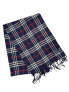Vintage Burberry Scarf – Navy Tartan Check – 100% Lambswool