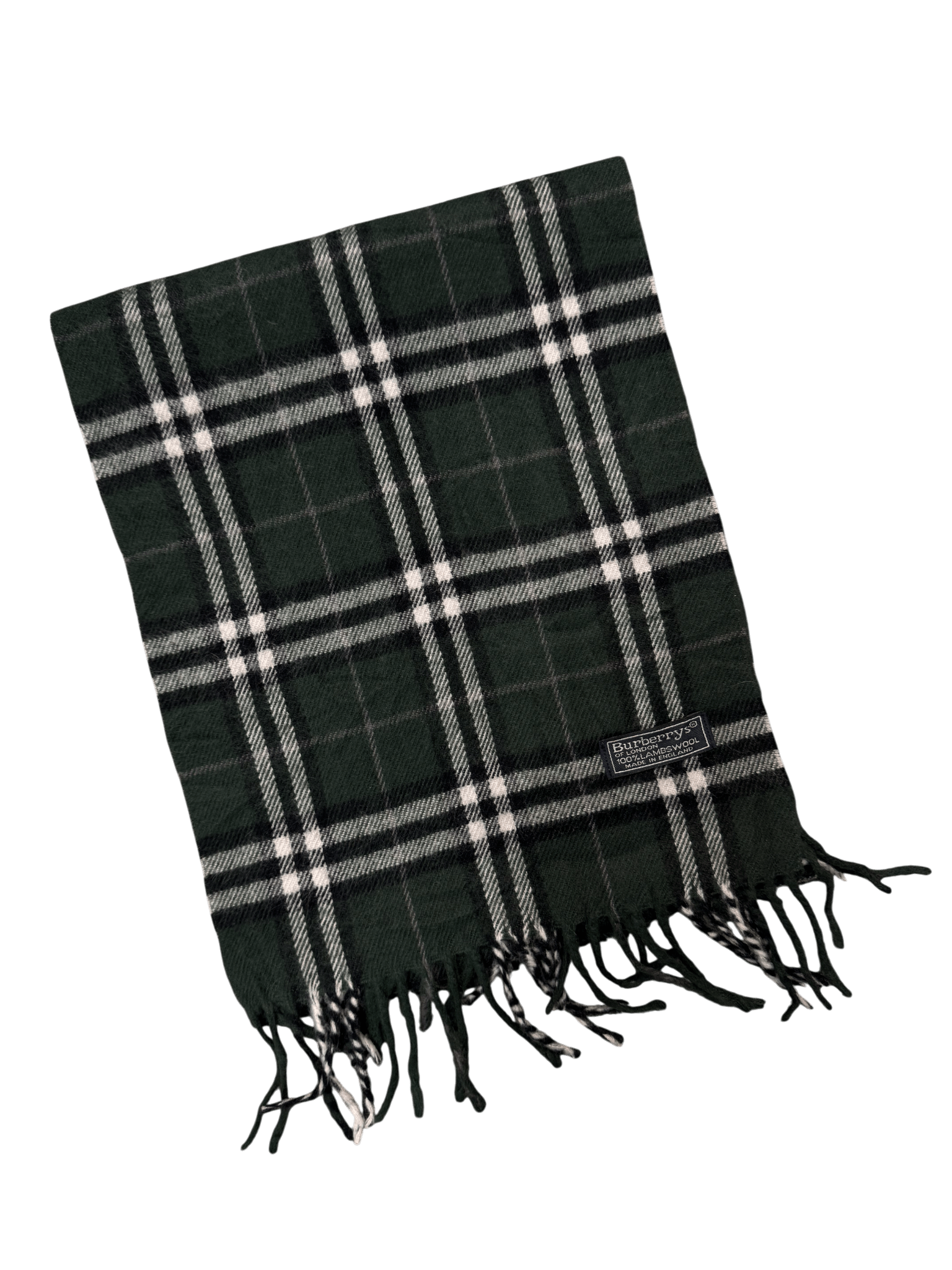 Burberry Vintage Scarf – Dark Forest Green Check – 100% Lambswool