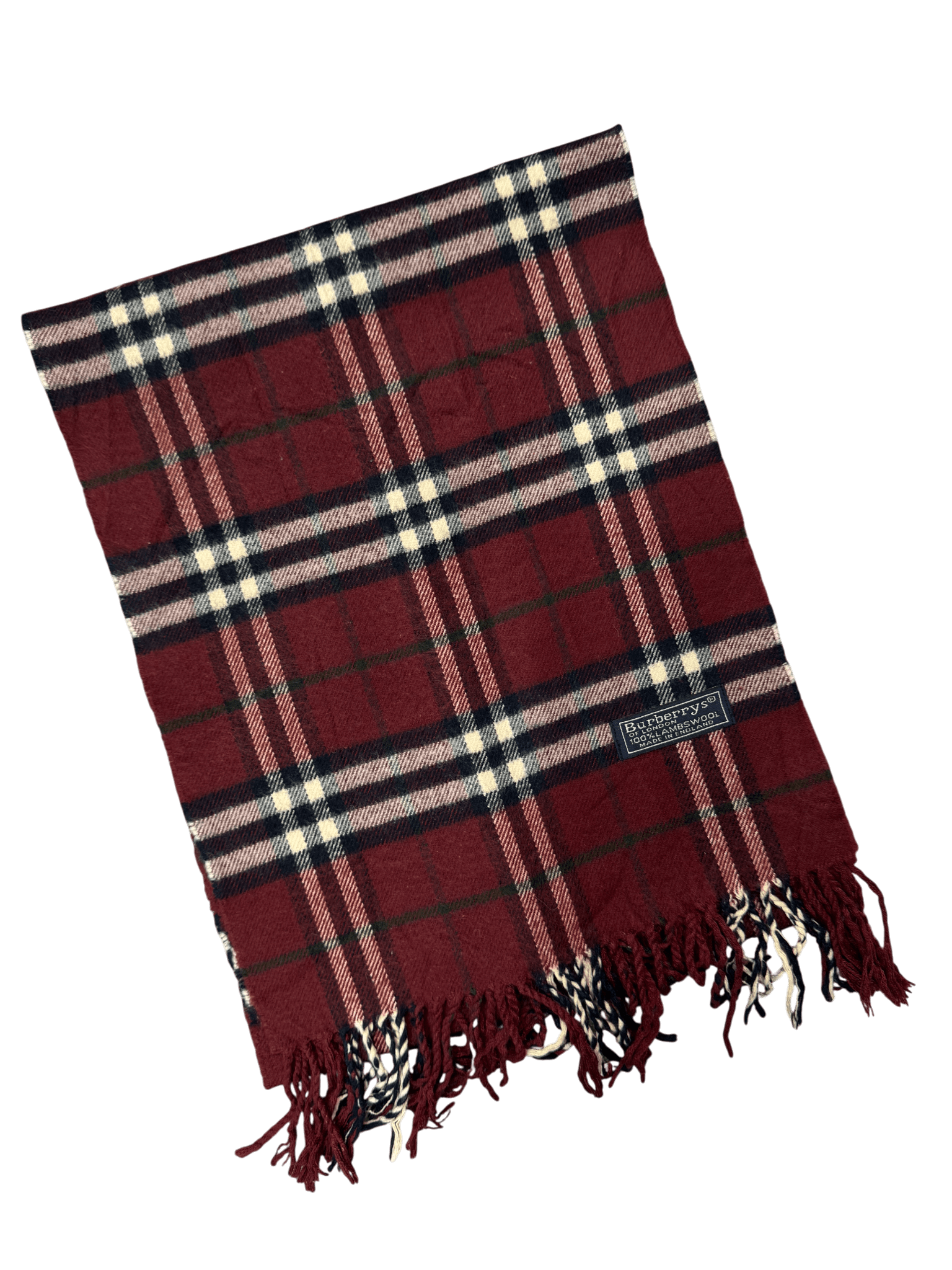 Burberry Vintage Scarf – Wine Red Check – 100% Lambswool