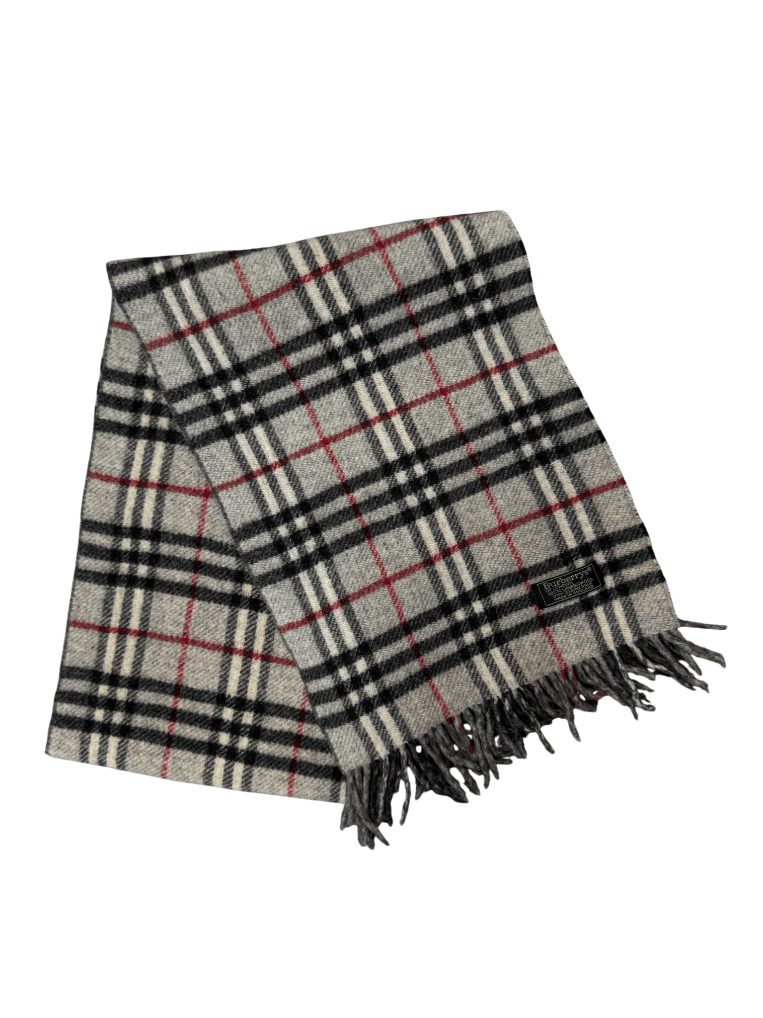 Burberry Vintage Scarf – Light Grey Check – 100% Lambswool