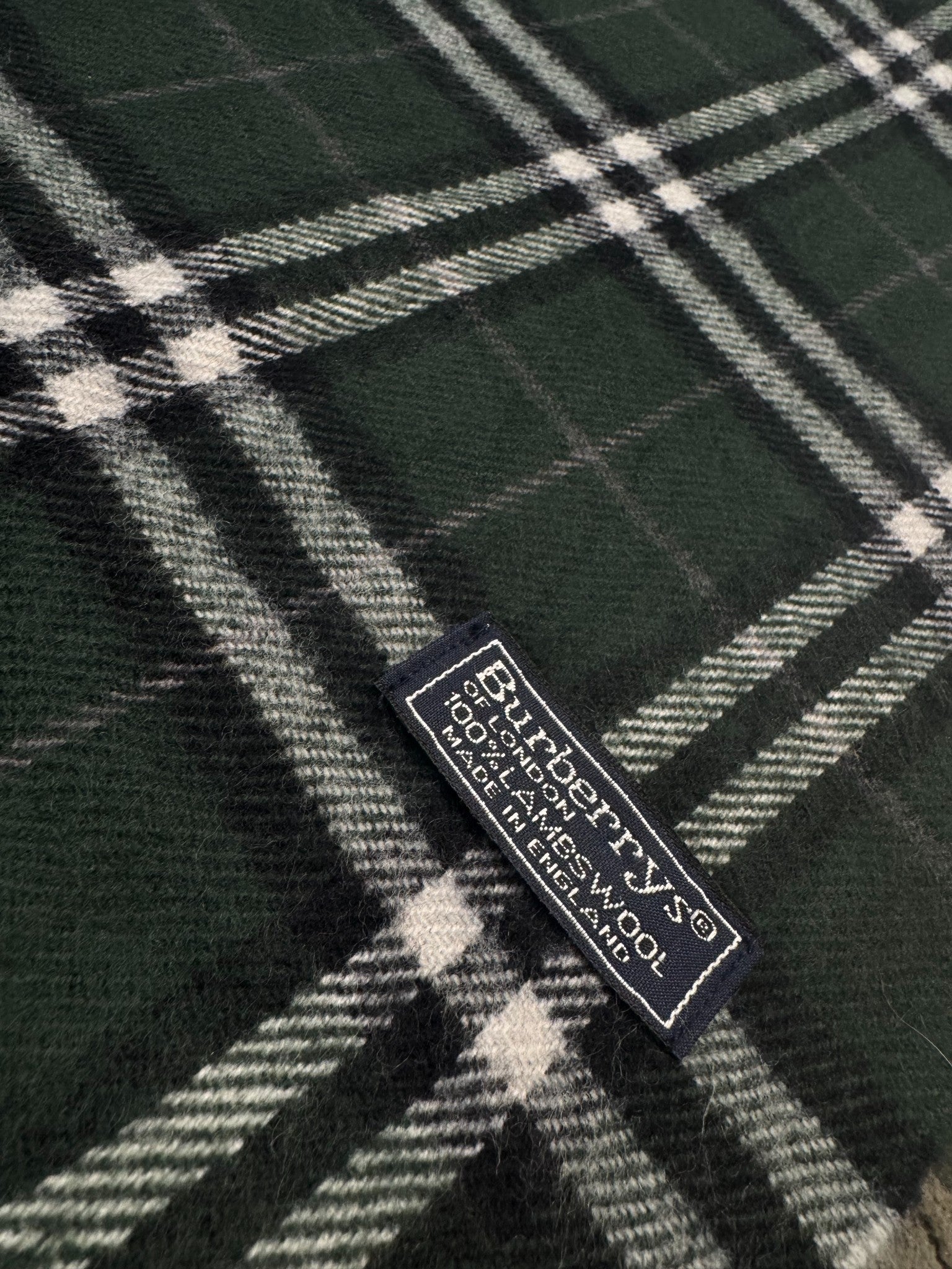 Burberry Vintage Scarf – Dark Forest Green Check – 100% Lambswool