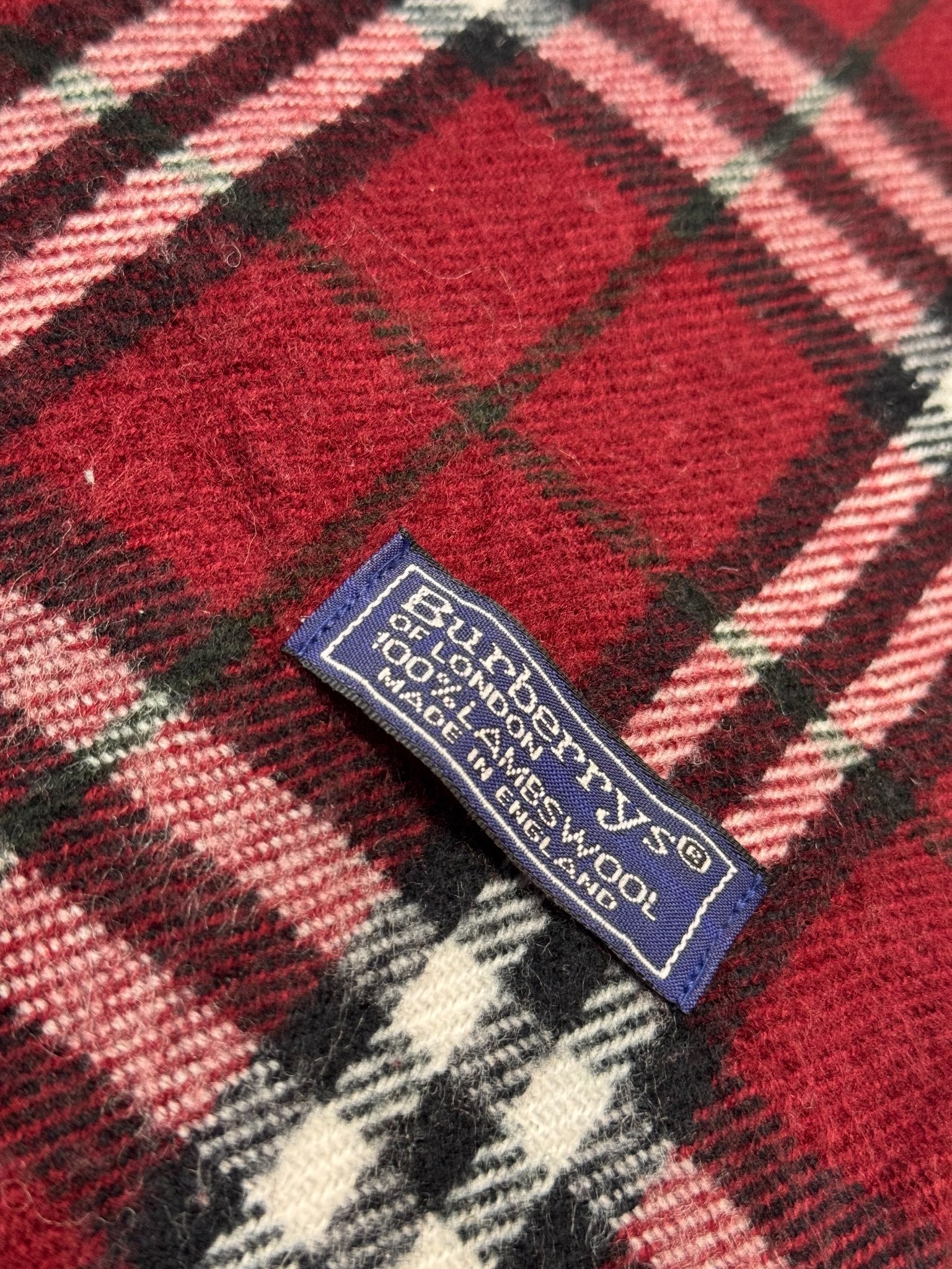 Burberry Vintage Scarf – Wine Red Check – 100% Lambswool