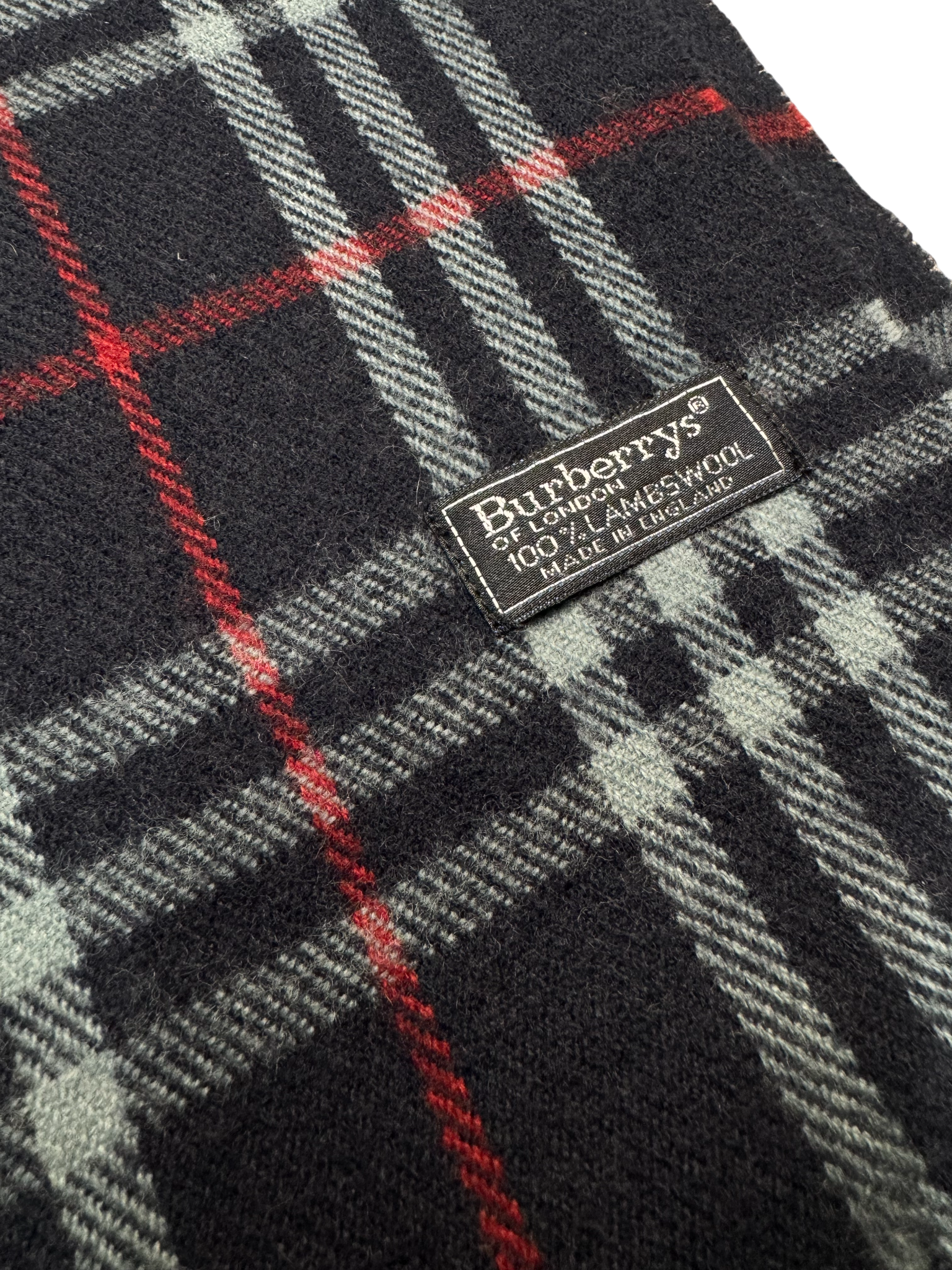 Vintage Burberry Scarf Navy Check – 100% Lambswool