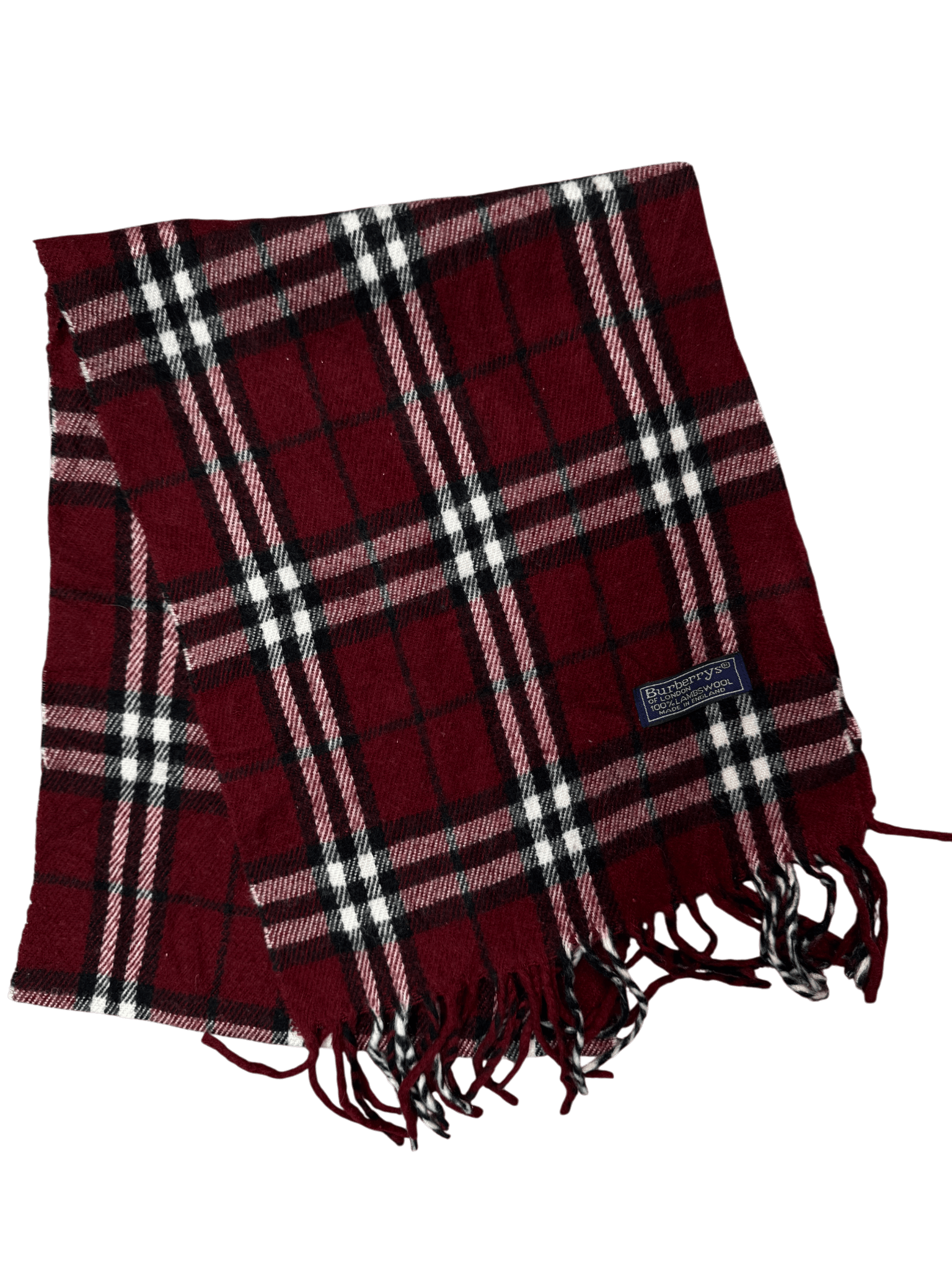 Burberry Vintage Scarf – Wine Red Check – 100% Lambswool