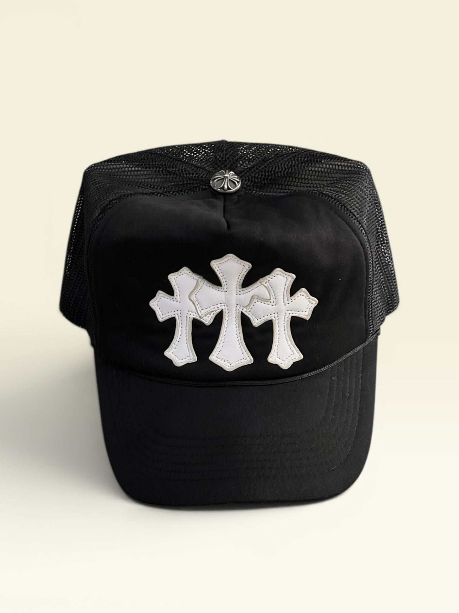 Chrome Hearts Cemetery Cross Trucker Hat in black